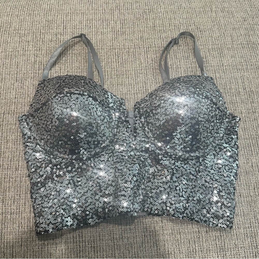 Charlotte Russe Silver Sequin Longline Bra
